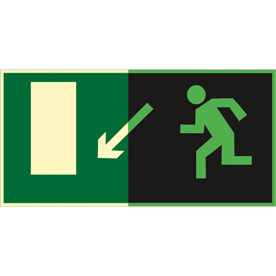 Знак E08 Направление к эвакуационному выходу  налево вниз (Фотолюминесцентный Пленка 150 x 300)